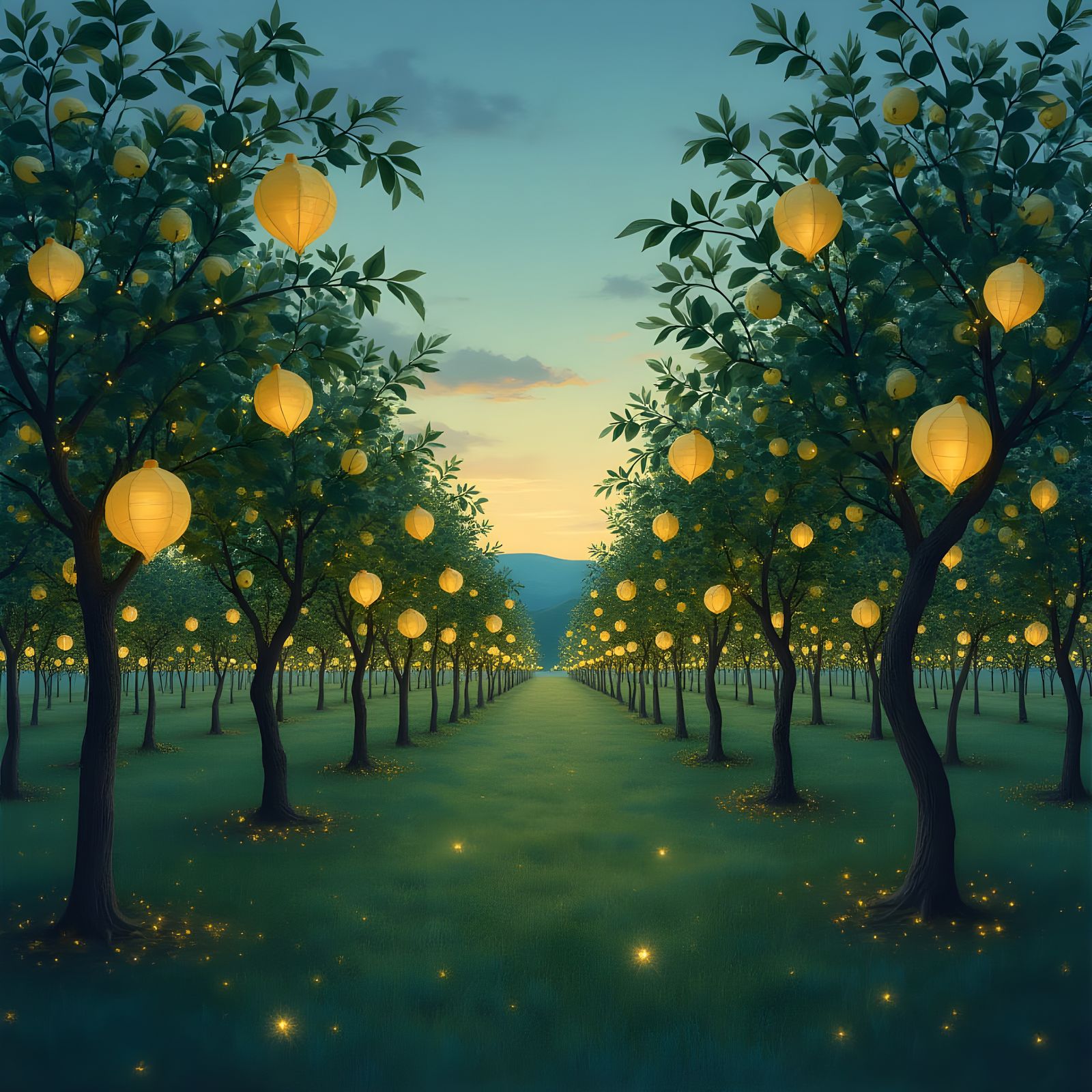 Dreamlike Orchard in Soft Pastel Hues