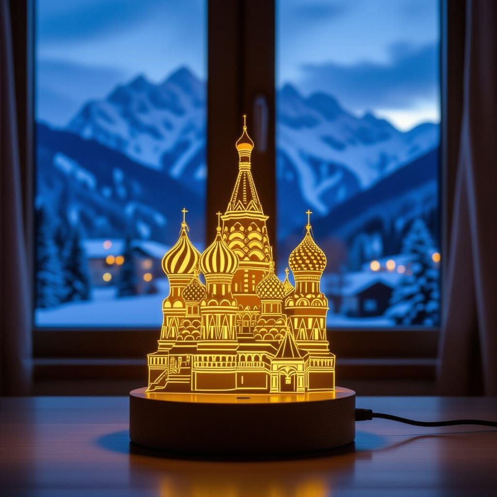 Kremlin Lamp Illuminates Study With Mountain View