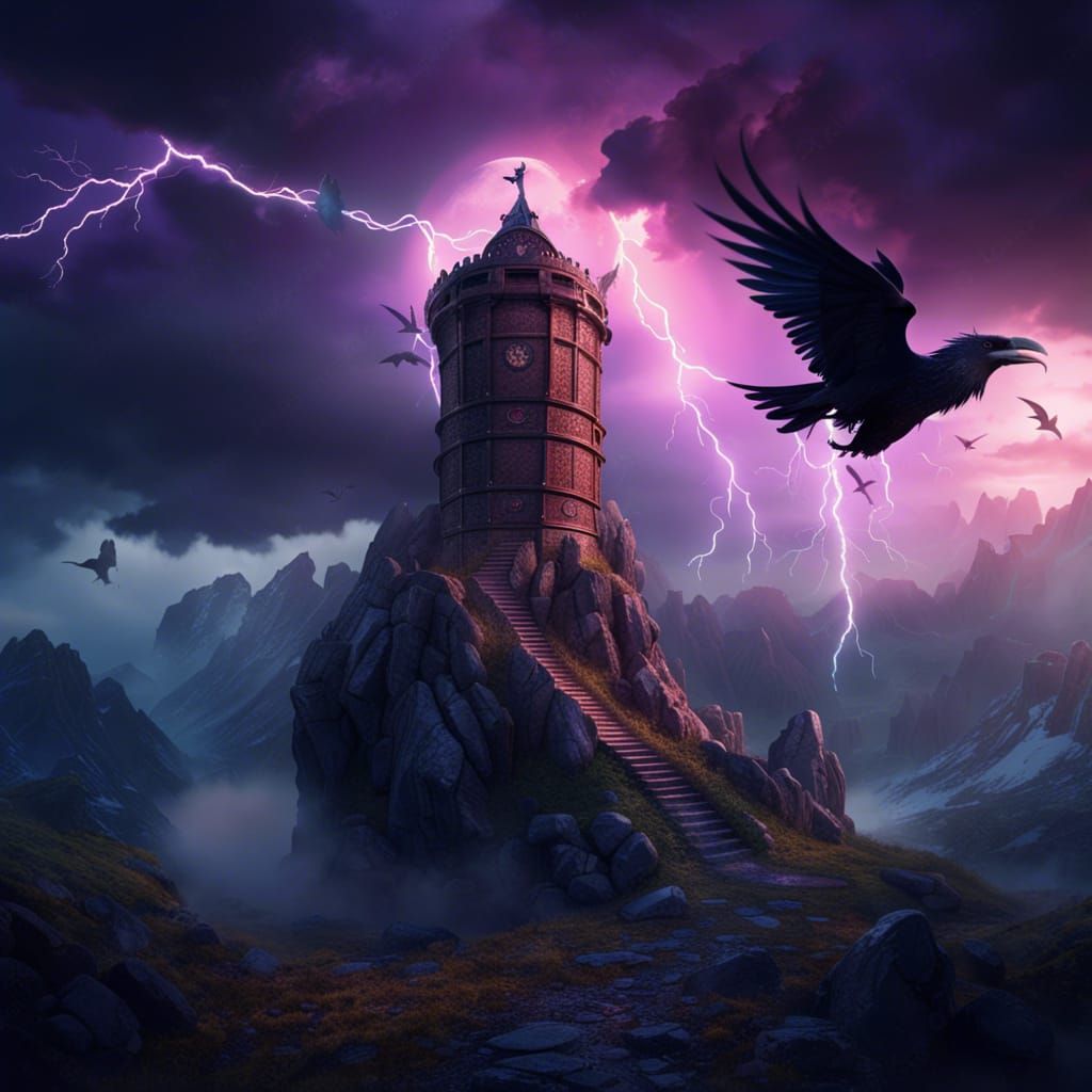 Arcane Sanctum: The Wizard's Tower Amidst a Storm