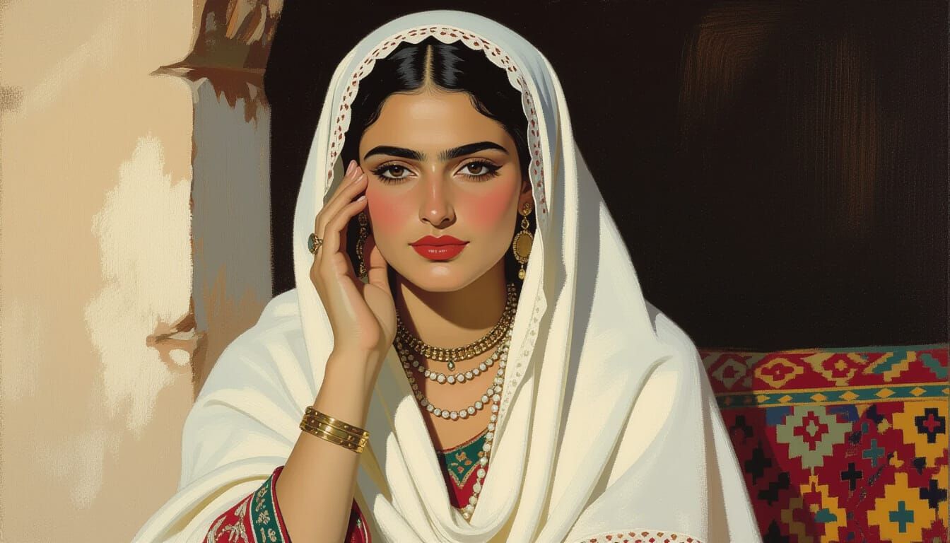 Algerian Woman in Traditional Haik Attire, Fauvist Portrait
