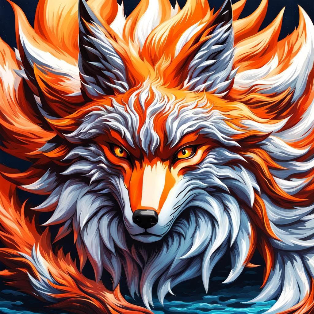 Hyperrealistic Nine-Tailed Fox Splash Art
