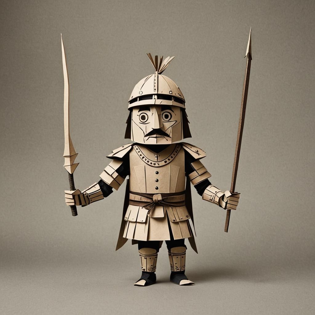 Paper Puppet Warrior Ready for Battle
