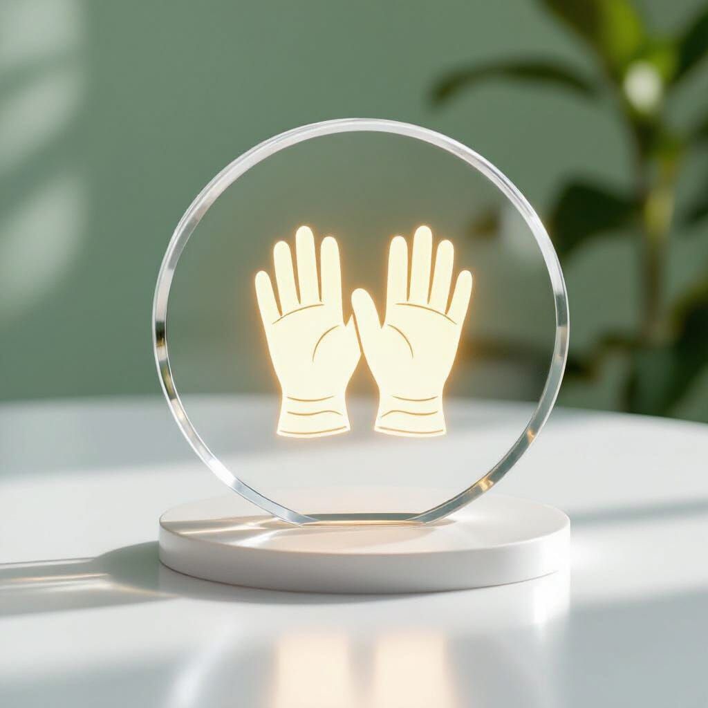 Protective Gloves Symbol on Glass Disc: Syd Mead Style