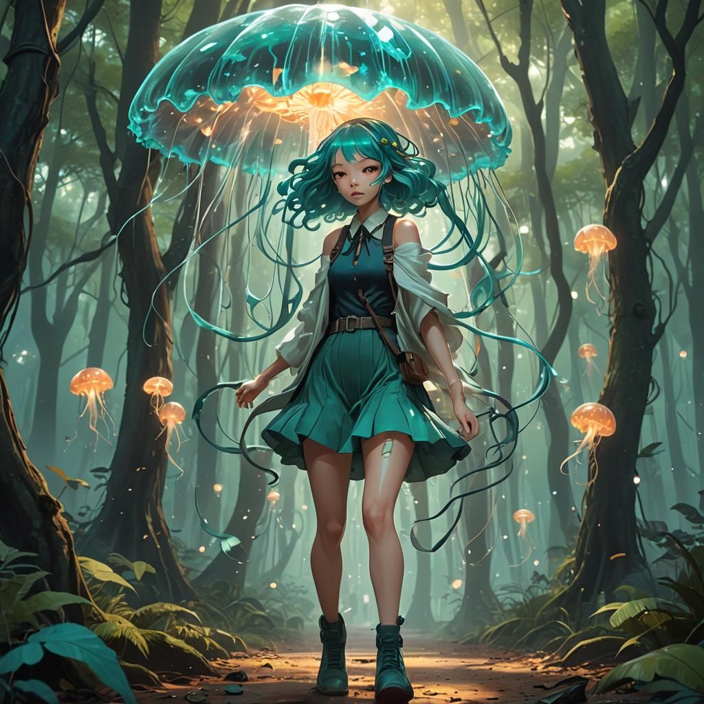 Ethereal Anime Girl Embarks on a Whimsical Forest Quest in a...