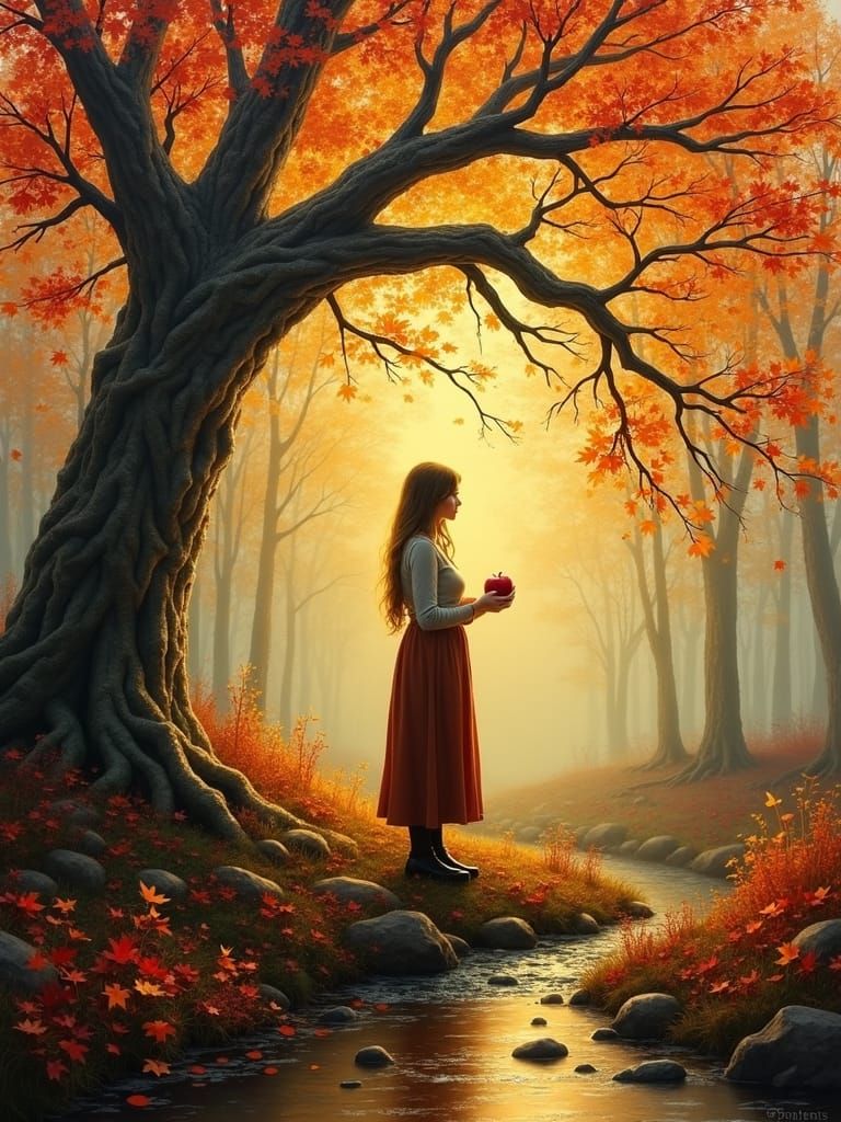 Autumn Serenity: Impressionist Figure in Golden Light