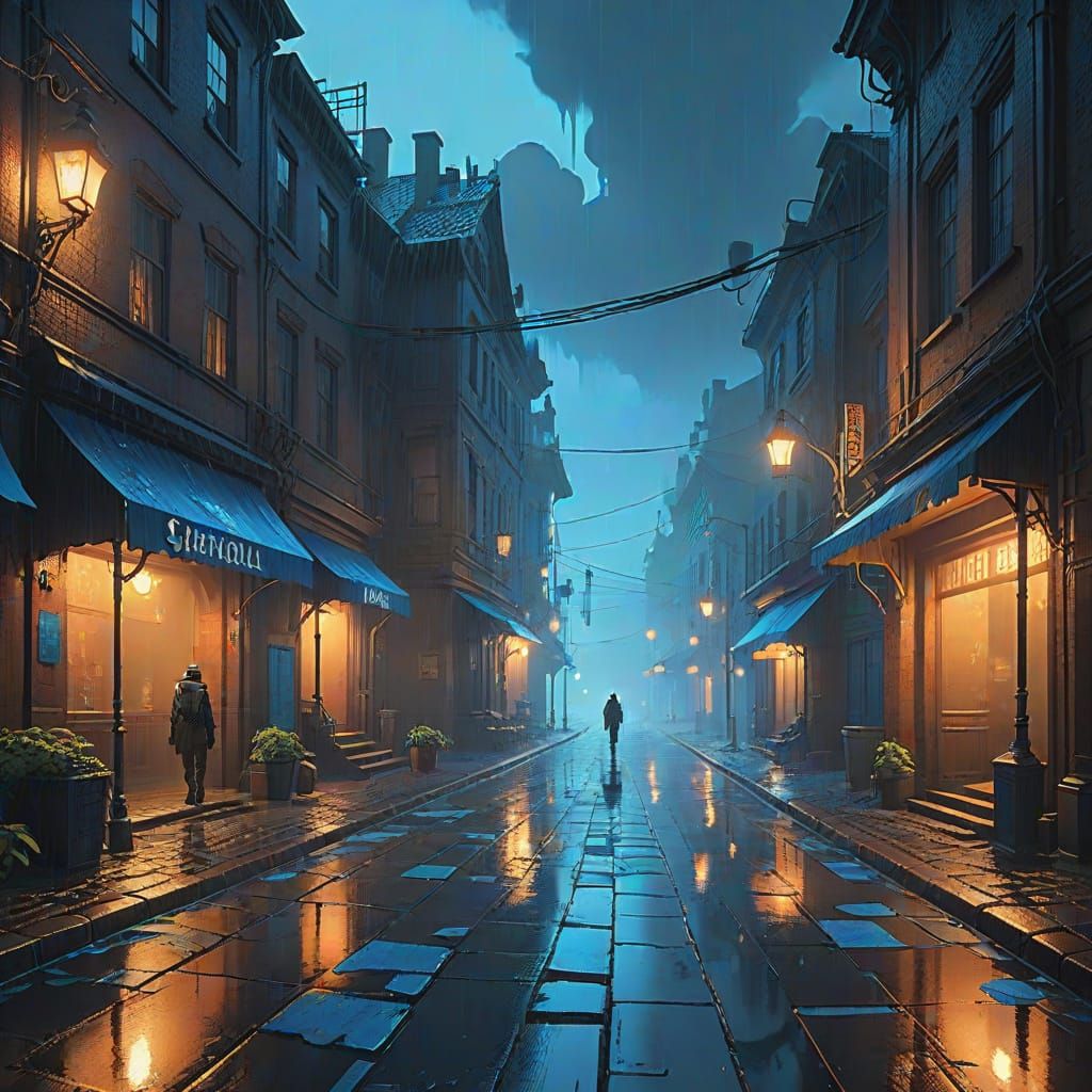 Walking Through Eerie Blue Flames in a Torrential Downpour