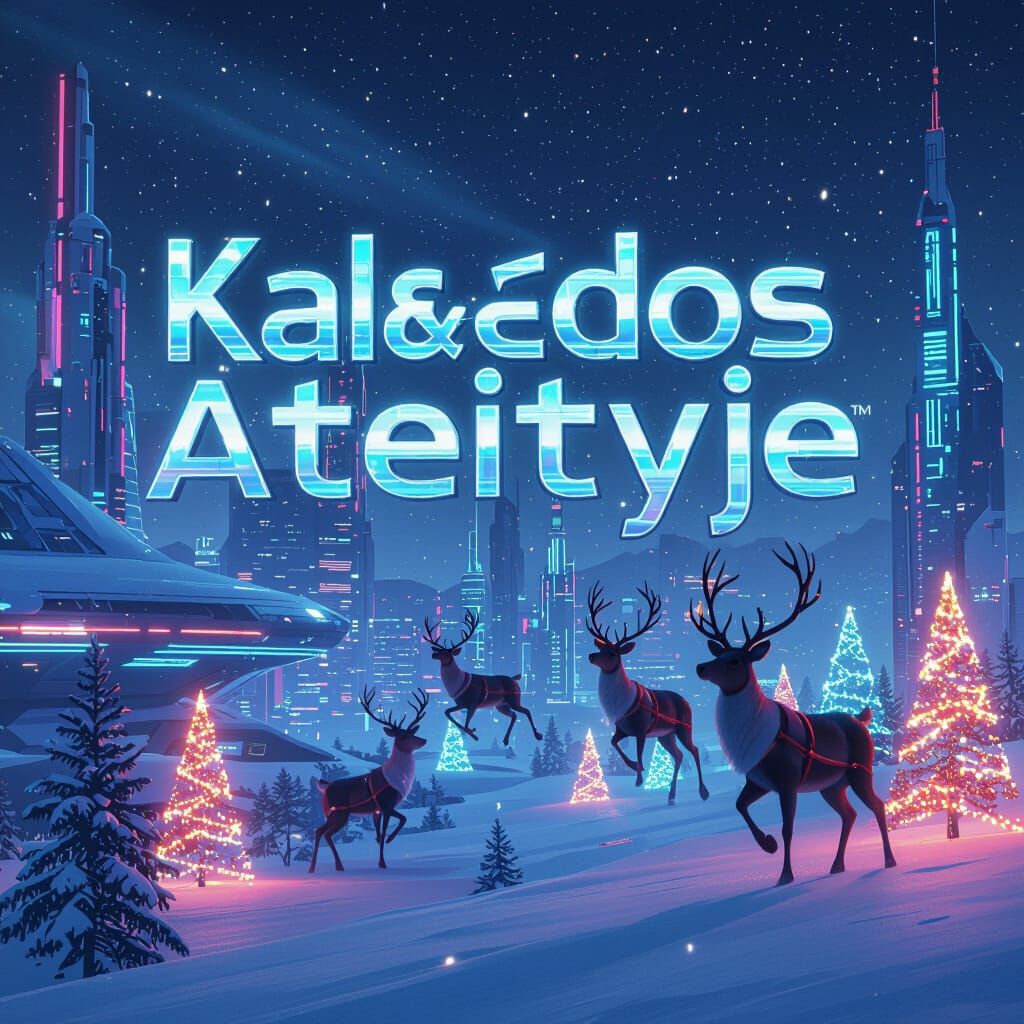 Futuristic Christmas Card with Holographic Greetings