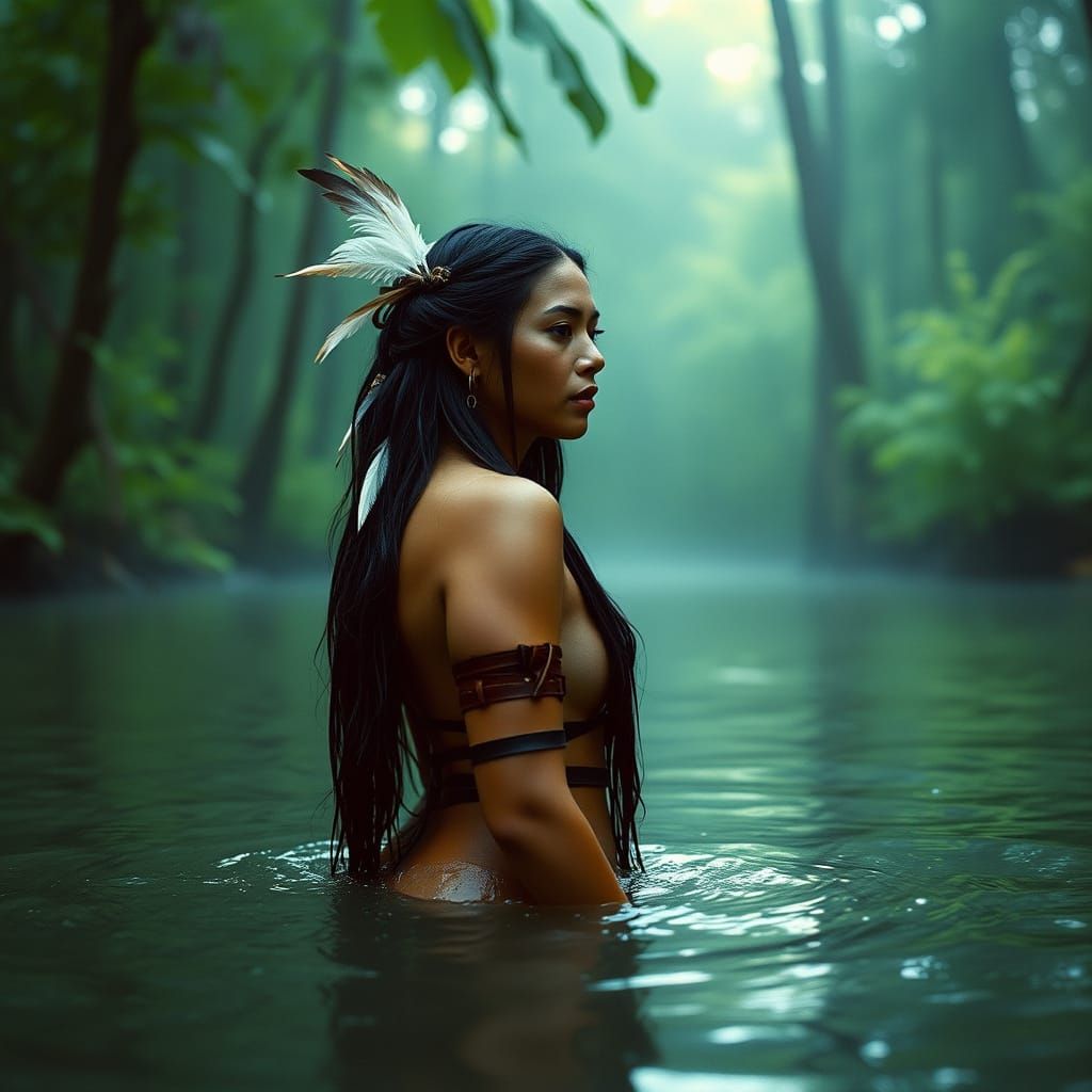 Choctaw Indian Woman in Emerald Forest