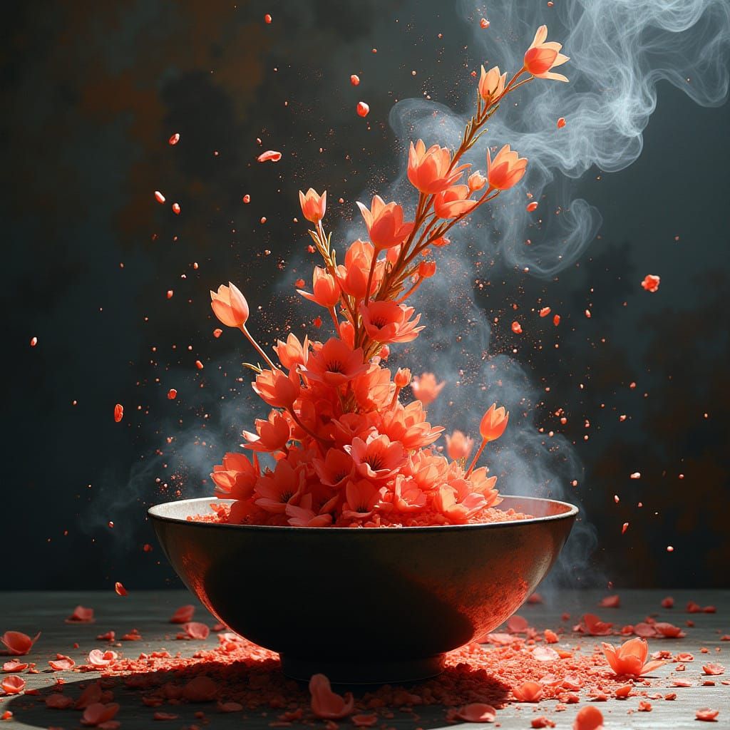 Hyperrealistic Ikebana Portrait in Vibrant Expressionist Sty...