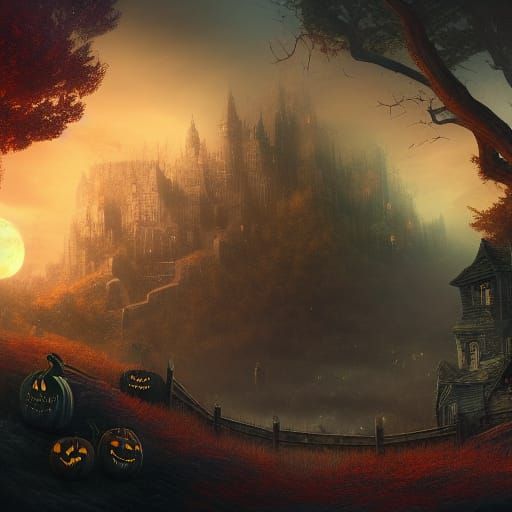 Detailed Halloween Landscape in Matte Painting Style