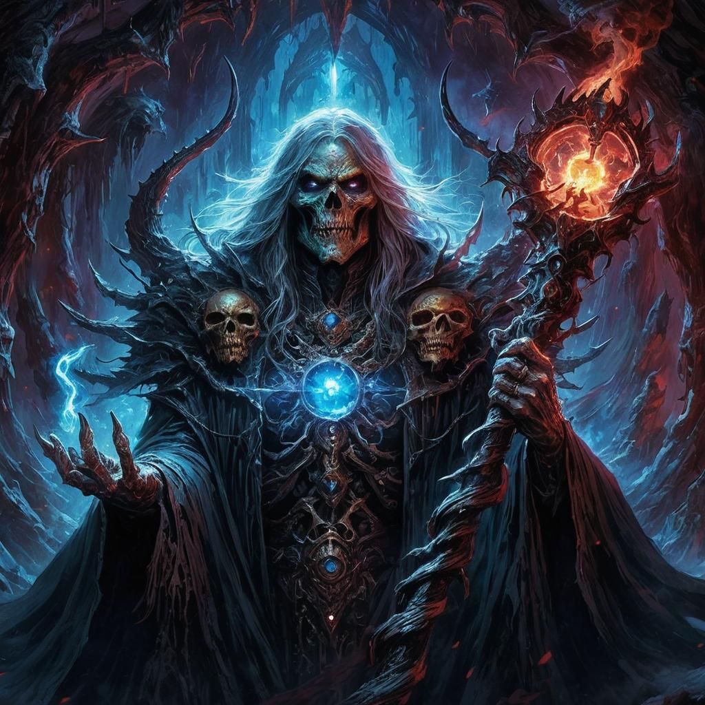 Hooded Lich King in Subterranean Lair, Frank Frazetta Style