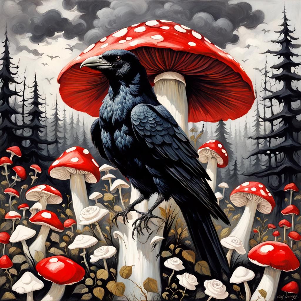 Gothic Raven in Crimson Rose Garden