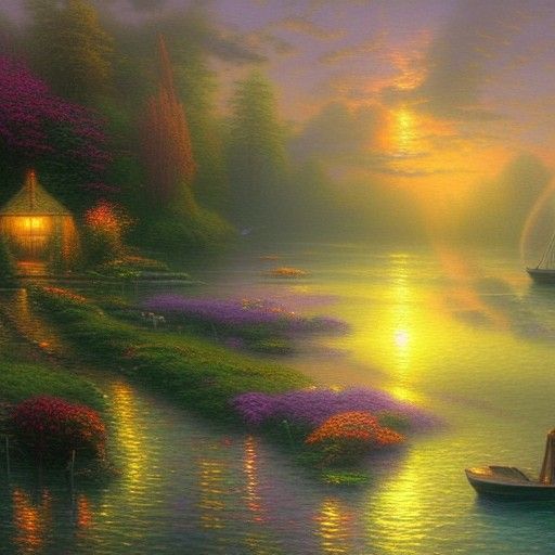 Duck in Lake at Sunset: Ethereal Fantasy Art