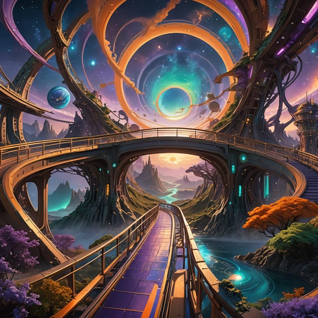 Multiverse Vortex Bridge in Guillermo del Toro Style