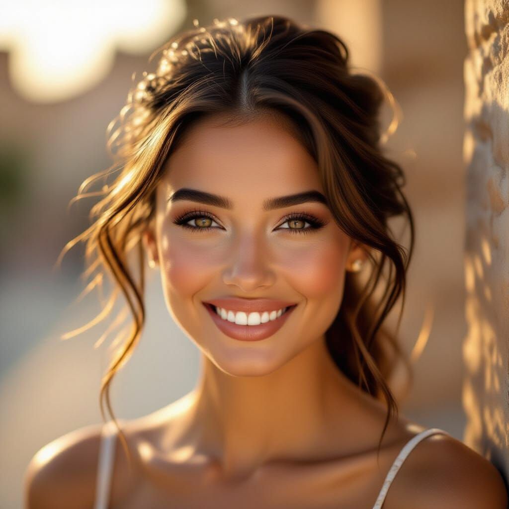 Exotic Woman's Radiant Smile with Captivating Dimple