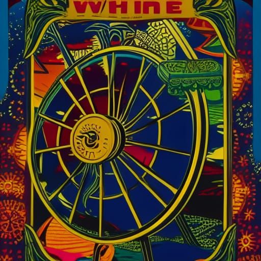 Vintage Wheel of Fortune Tarot Card Illustration