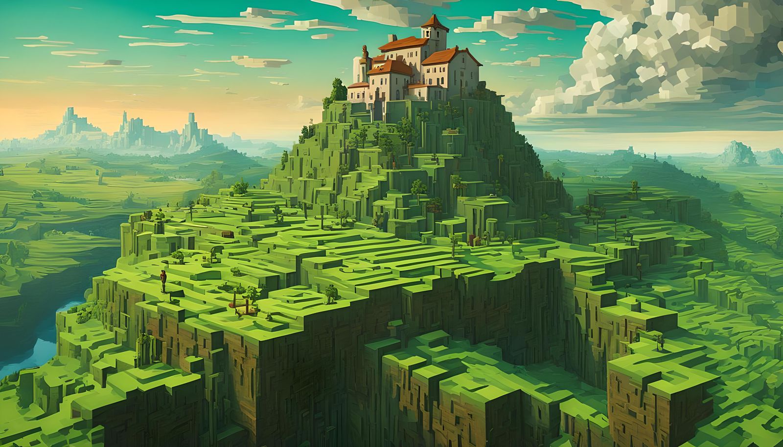 Surreal Minecraft Landscape in Dali Style