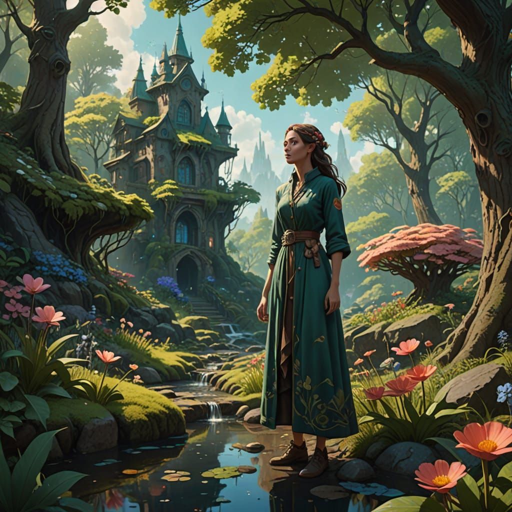 Serene Fantasy Garden in Earthy, Whimsical Style