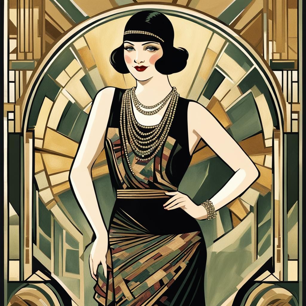 Art Deco Flapper Illustration of a Voluptuous Woman