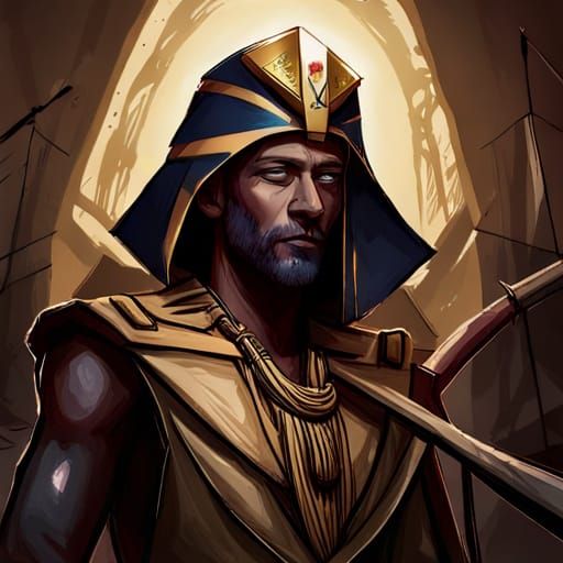 Pharaoh and Cat Portrait Inside Pyramid, Hyperdetailed Art