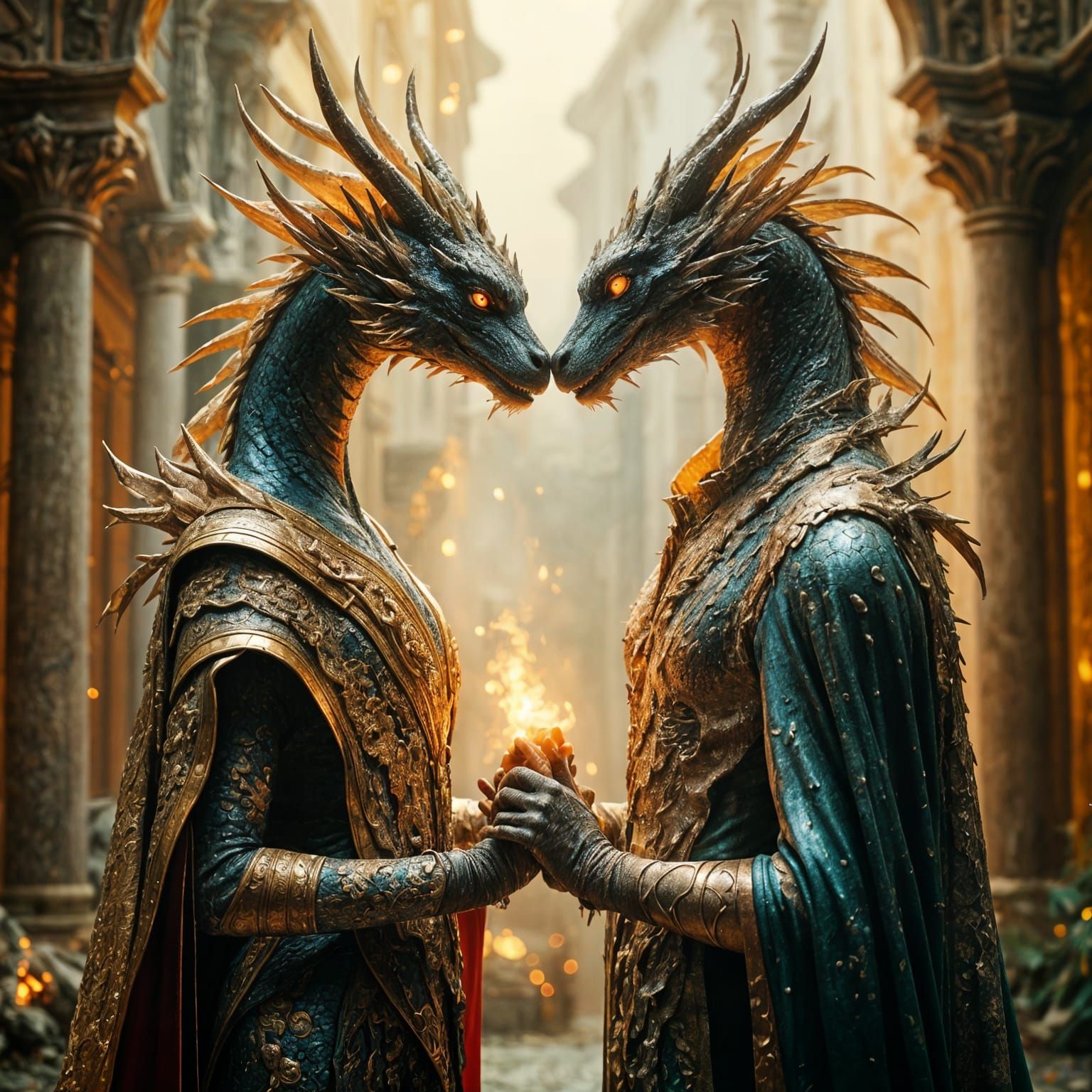 Majestic Dragon Couple Wedding Ceremony in Golden Hour Light