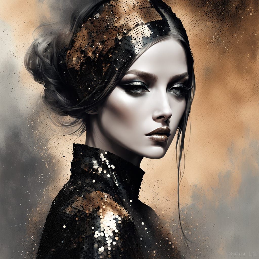 Gritty Portrait of a Sequined Beauty in Dark Art Style