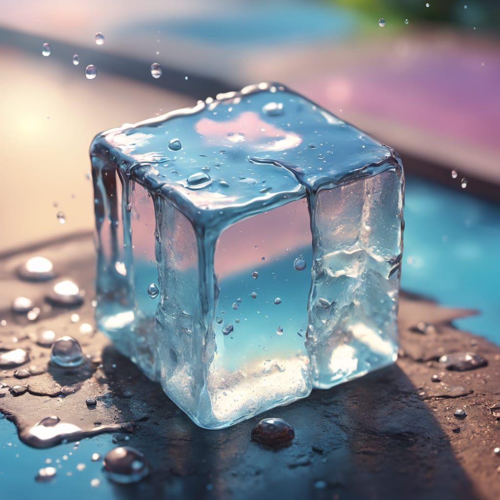 Melting Ice Cube: Hyper-Realistic Digital Art