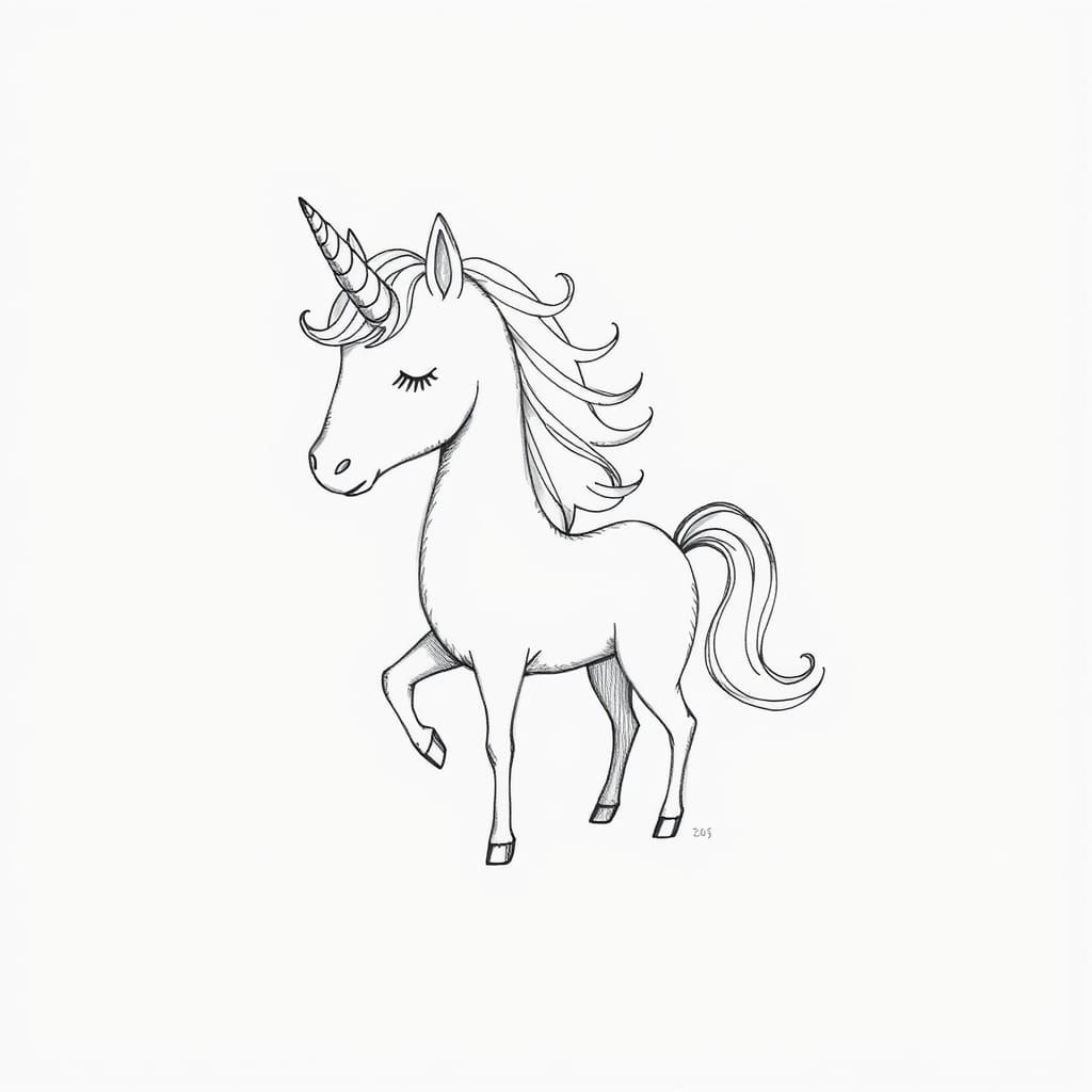 Whimsical Unicorn in Elegant Black and White Line Art