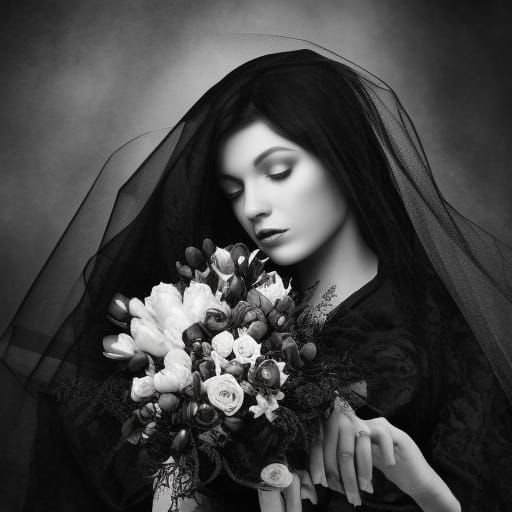 Mourning Widow with Tulips: Dramatic Funeral Scene