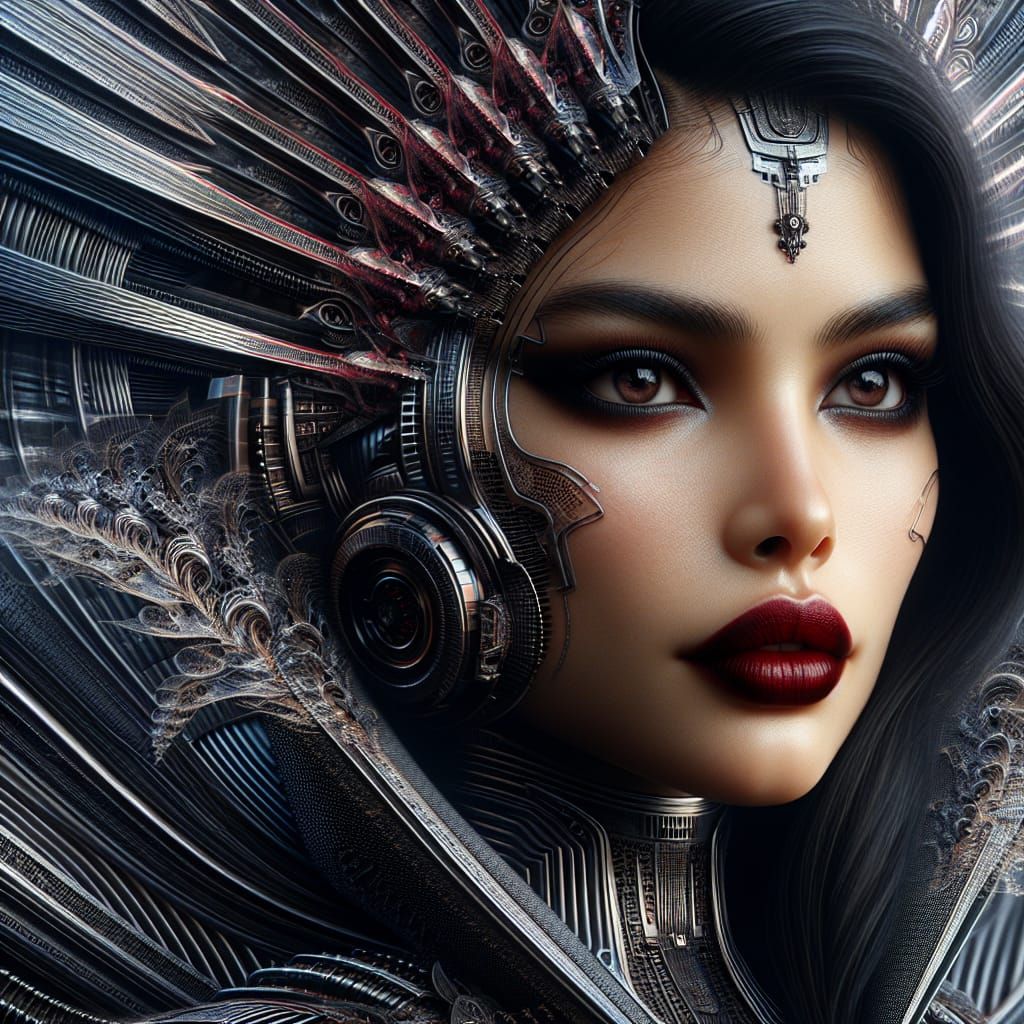 Sci-Fi Woman with Red Lips in Detailed Matte Style