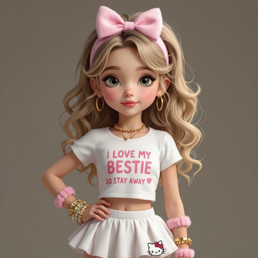 Cute Girl in Pink Bow and Bestie Top