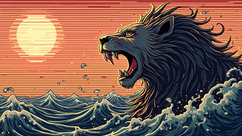 Glitch Art Digital Lion Roar in Triadic Colors