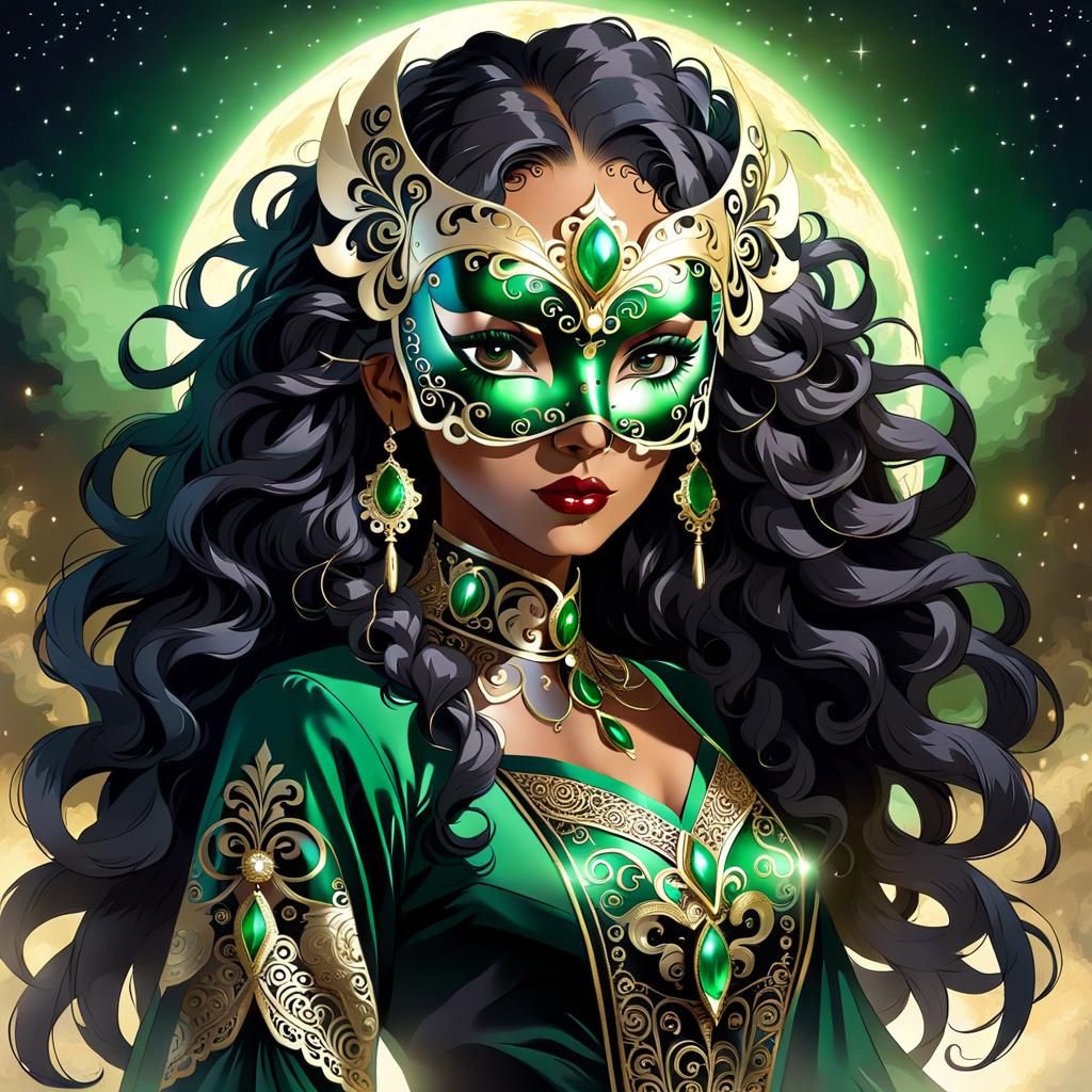 Mysterious Woman in Venetian Mask at Twilight