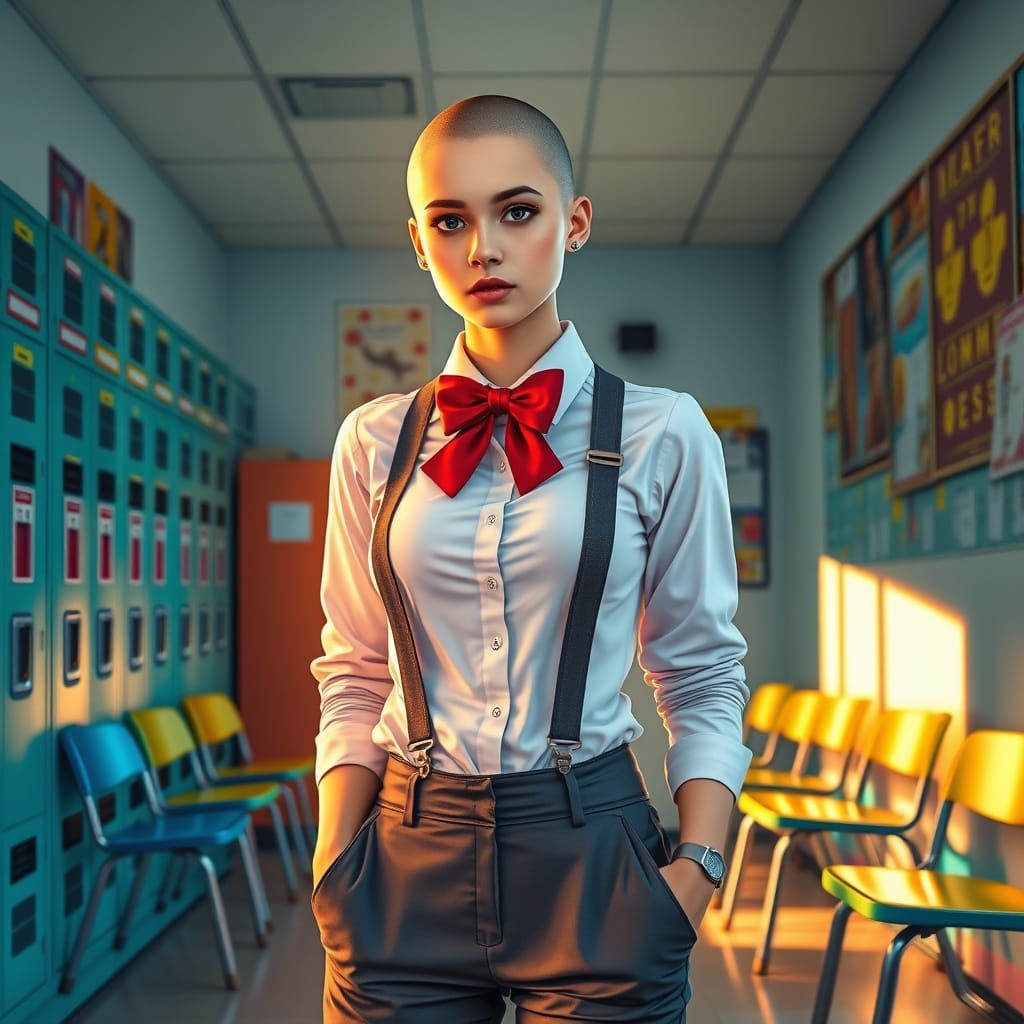 Confident Young Woman in Boy Uniform, Inspired by Hyperreali...
