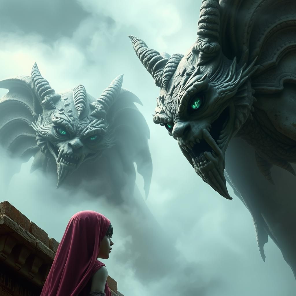 Hypnotic Gargoyles in Ethereal Mist
