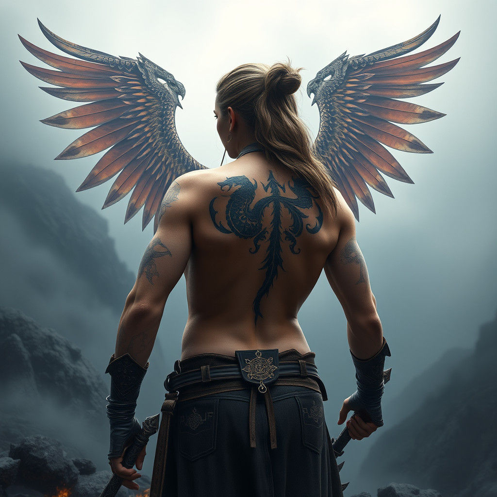 Viking Woman Eagle Tarot Card in Fantasy Art Style