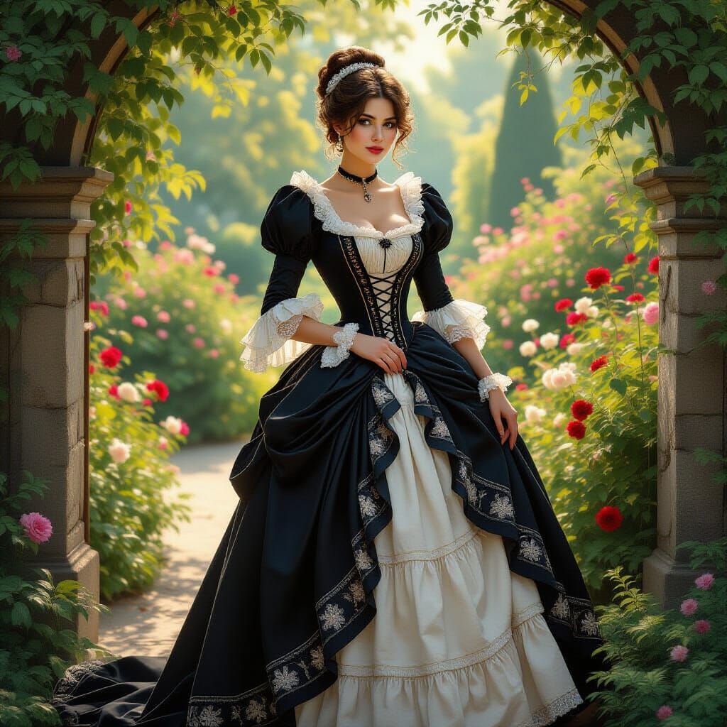 Victorian Lady in Romantic Garden, Harrison Fisher Style
