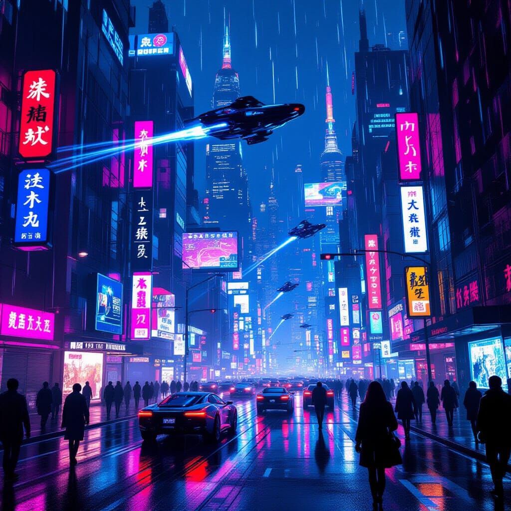 Cyberpunk Metropolis at Night: Neon and Rain