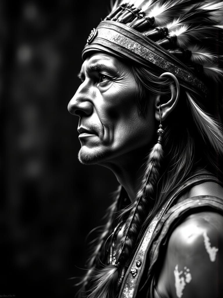 Cherokee Warrior Portrait in Striking War Paint