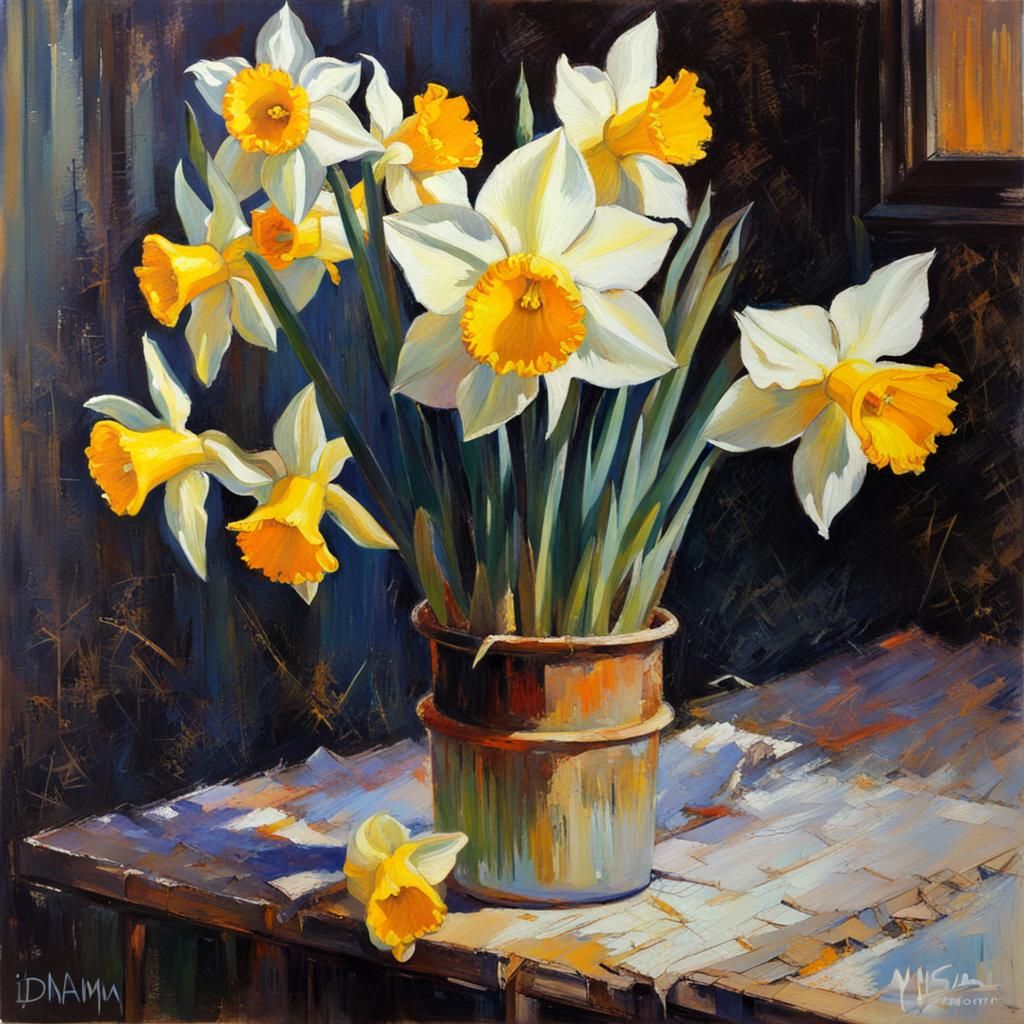 Daffodils in Bloom: Whimsical Digital Illustration