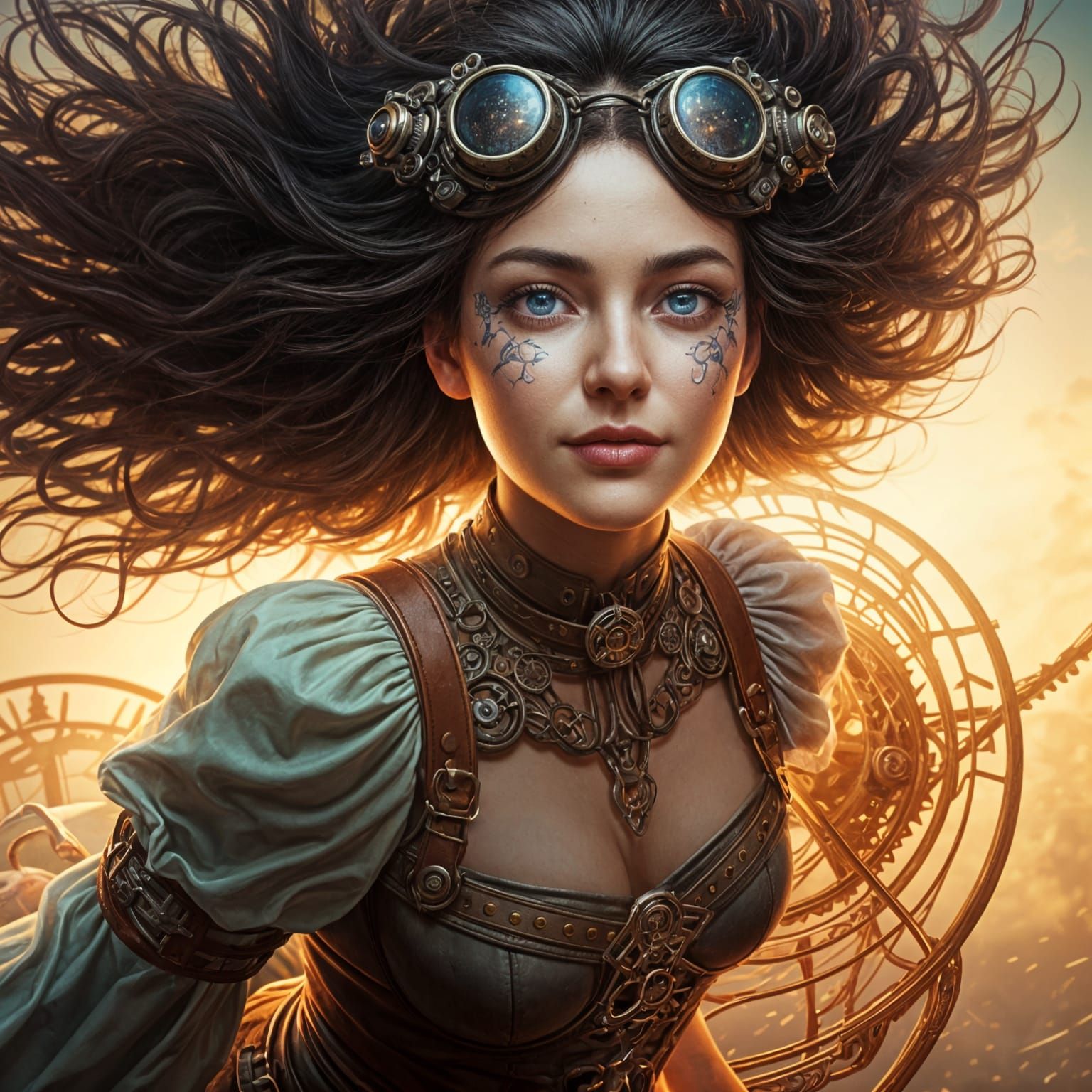 Glamorous Steam Punk Woman in Flight