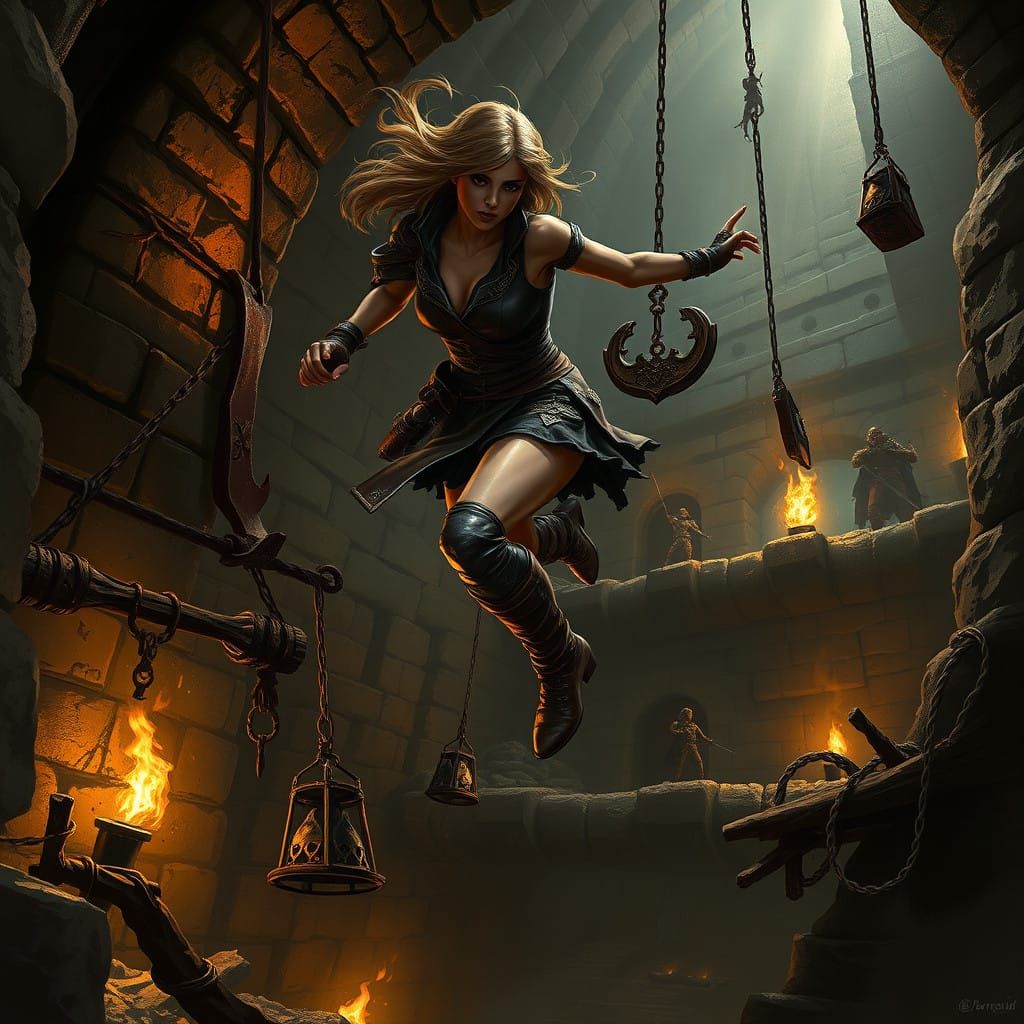 Dark Fantasy Adventurer Leaps Through Treacherous Dungeon