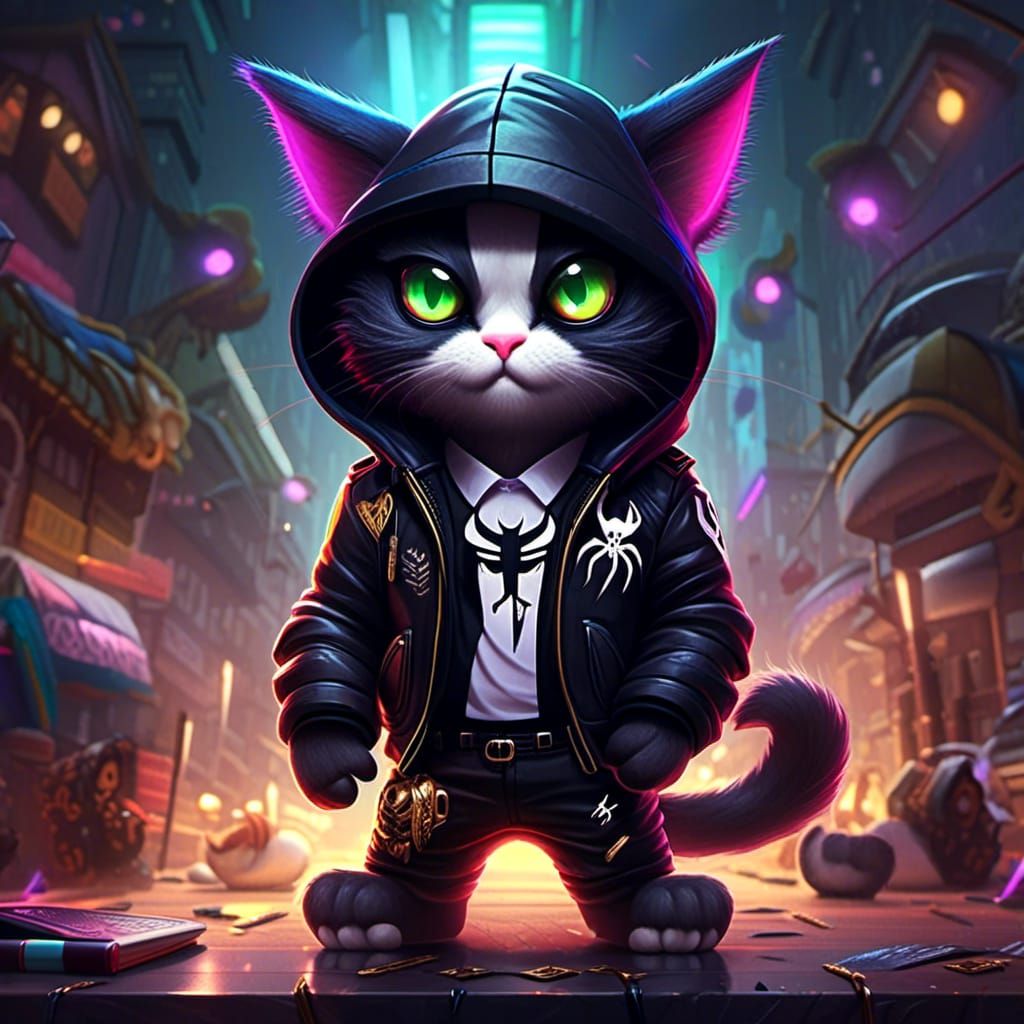 Cat in Venom Hoodie: Cute Furry Art