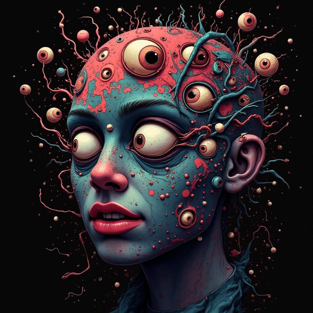 Surreal Anime Artwork in a World of Chaos and Eerie Unease