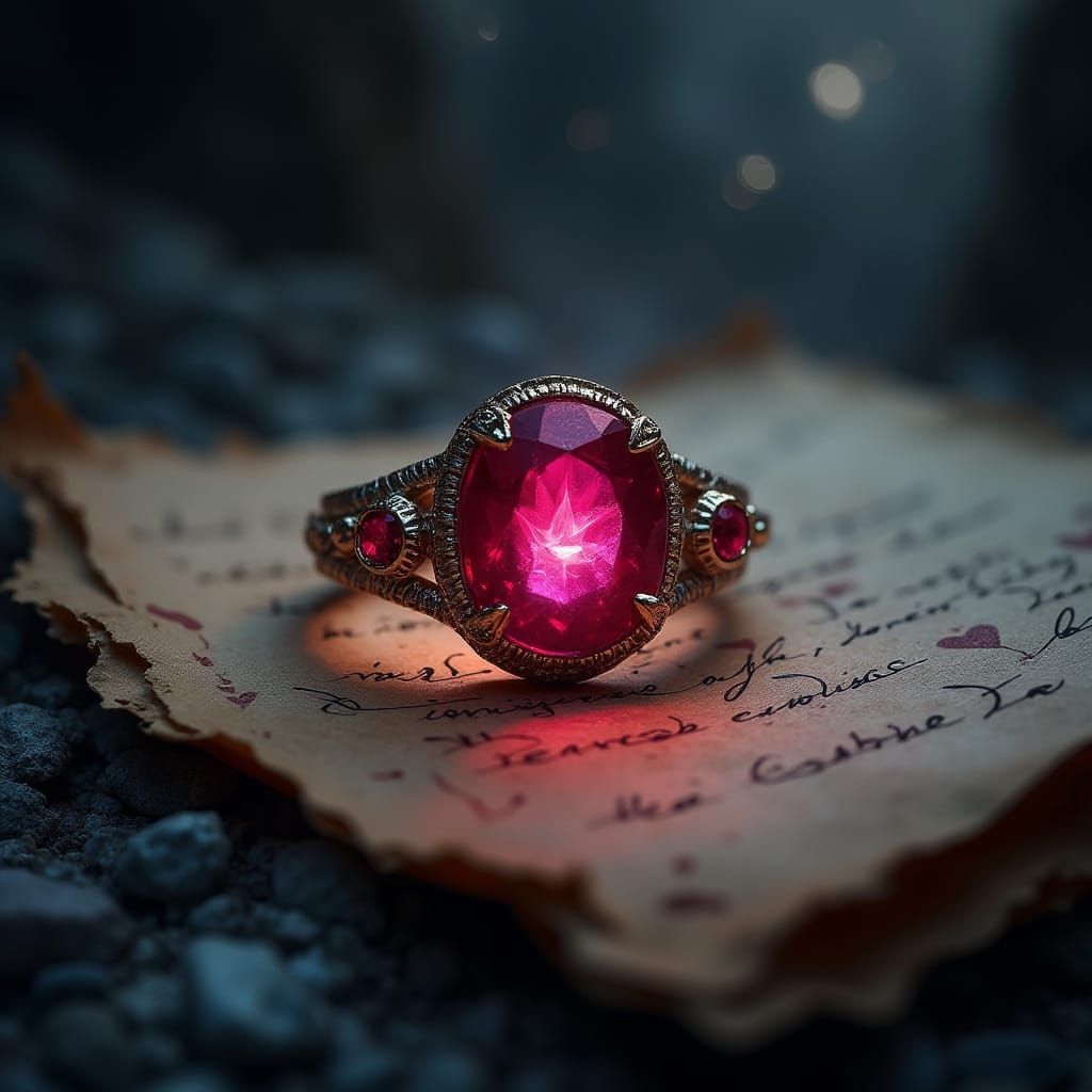 Elven Ruby Ring in Majestic Dark Crystal Cavern