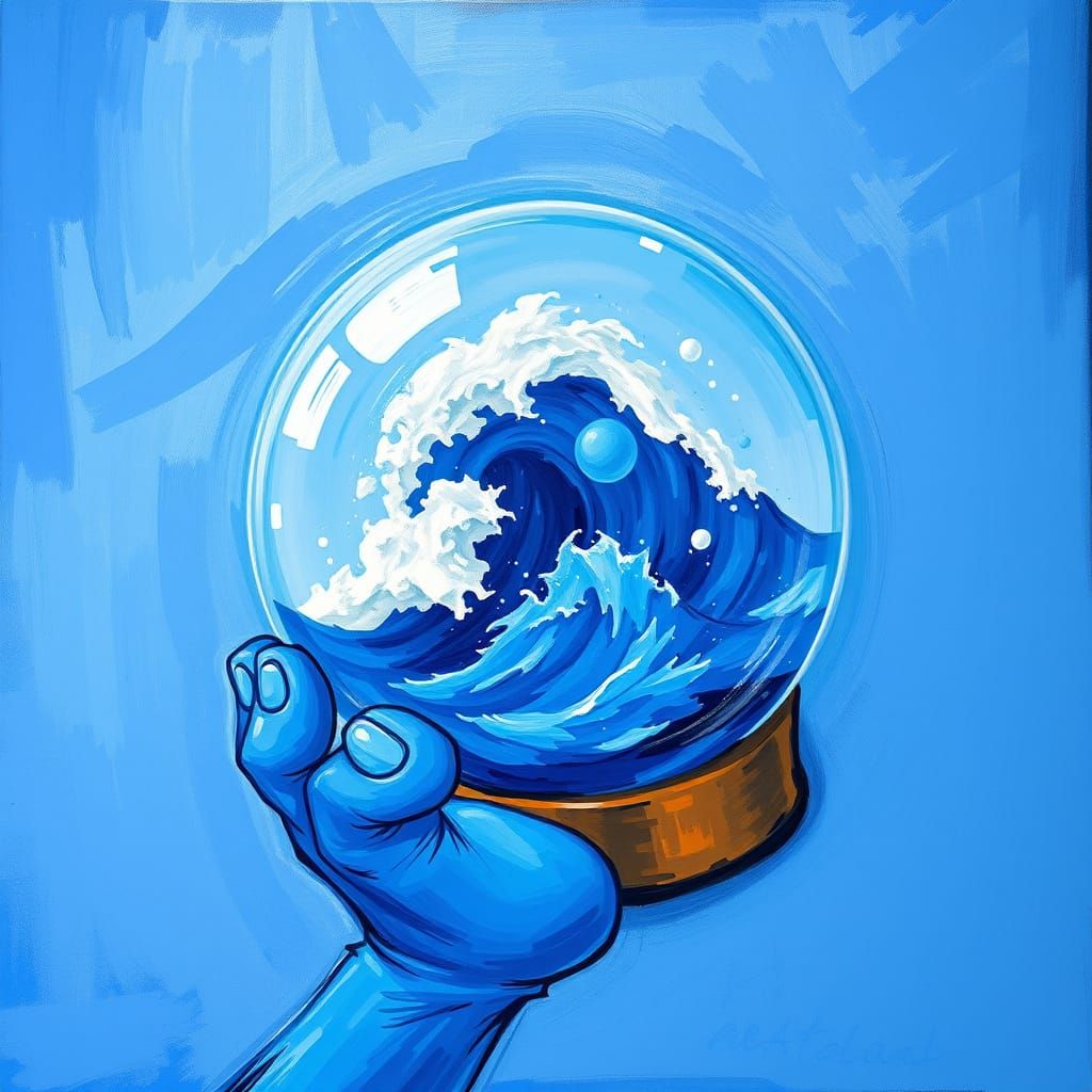 Blue Smurf Hand Holding Ocean Snow Globe
