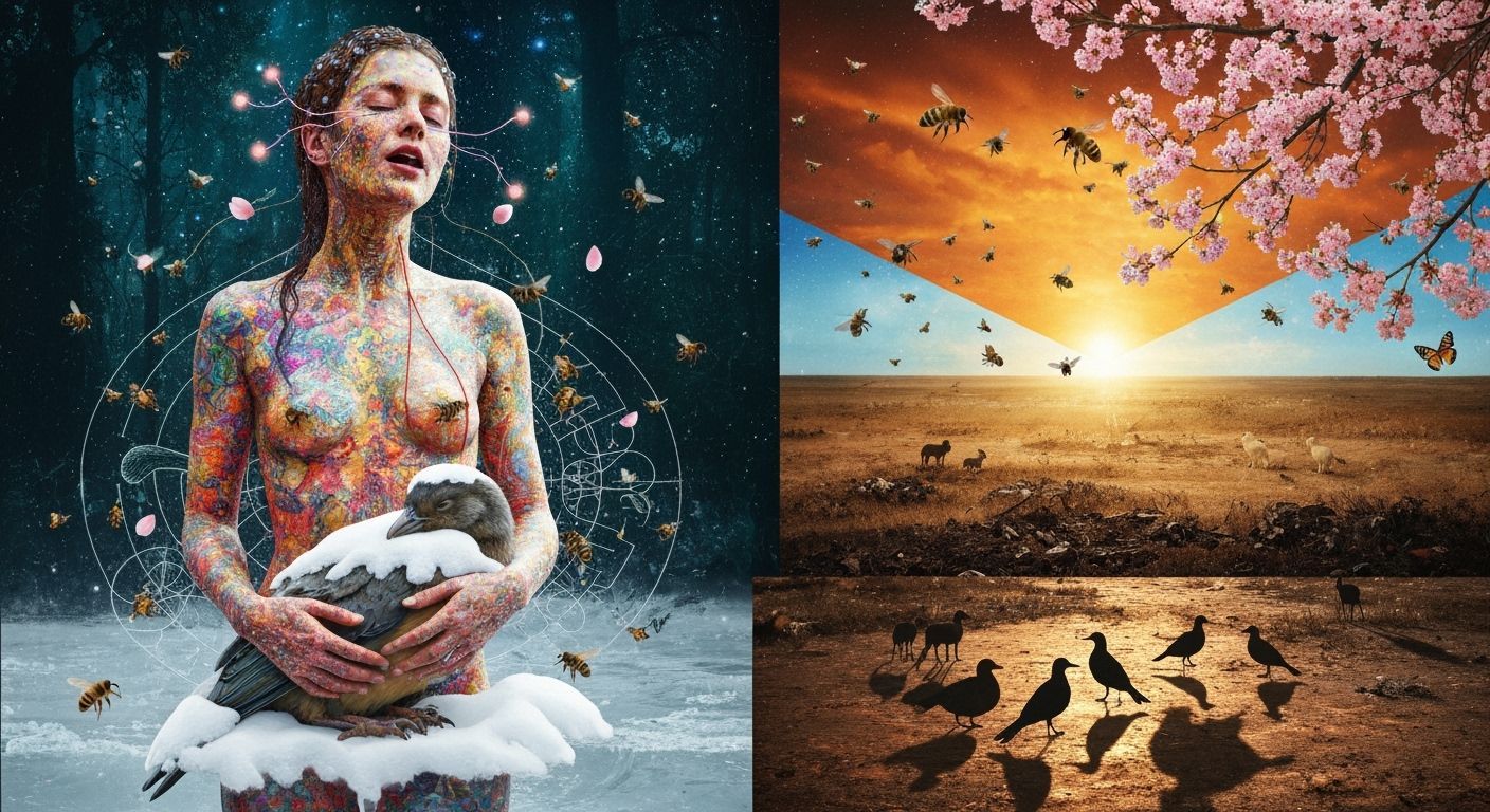 Exile Rebel Sings in Moonlit Forest, Bio Art Collage