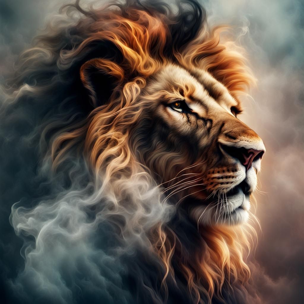 Lion in Smoke: A Dramatic Digital Painting