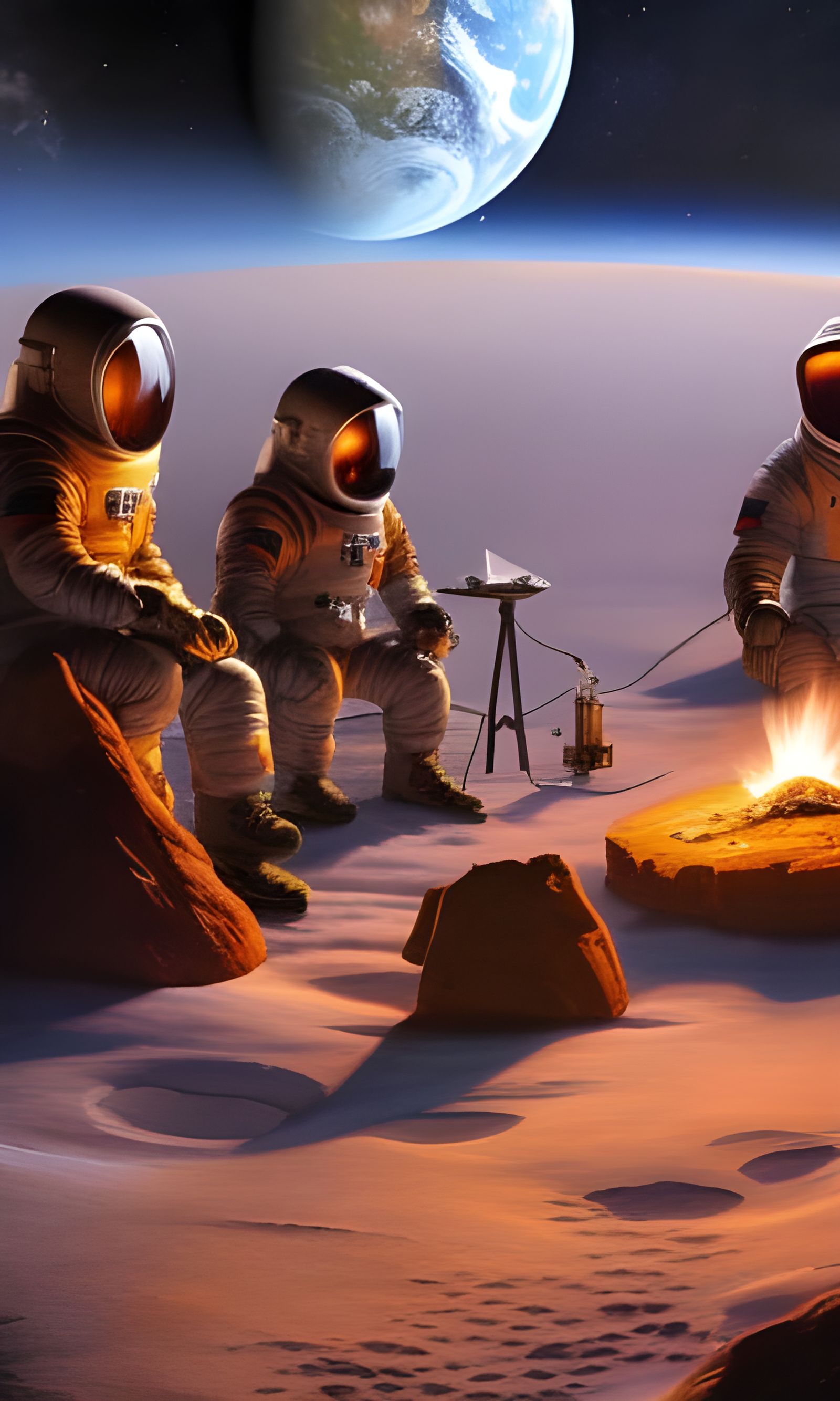 Astronauts Campfire on the Moon in Technicolor