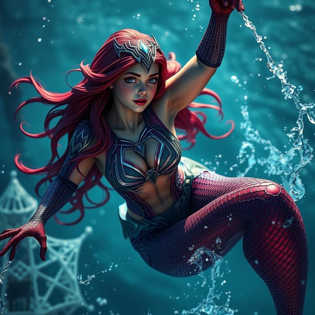 Fantastical Underwater Spiderwoman in Vibrant Color